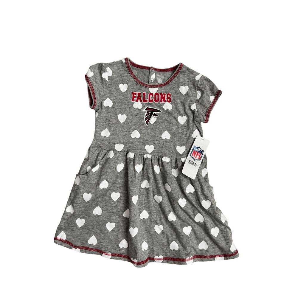 NFL Team Apparel Atlanta Falcons Toddler Girls Heart Print Dress Grey 4T New